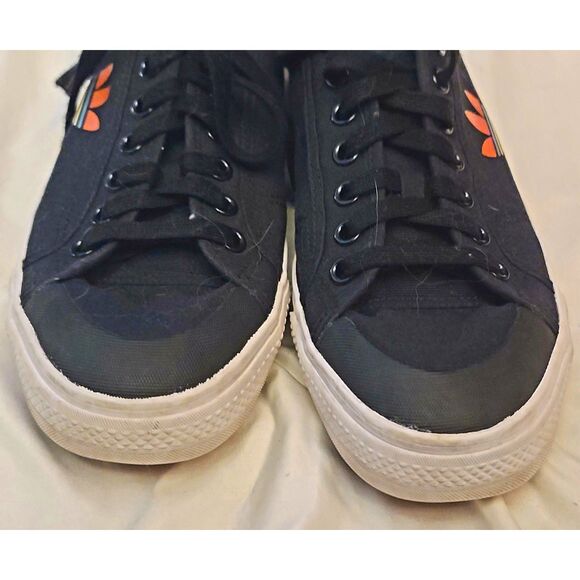 Adidas Men's‎ Nizza Classic Black with Colorful Trefoil Canvas Sneaker Size 12 - Picture 4 of 10